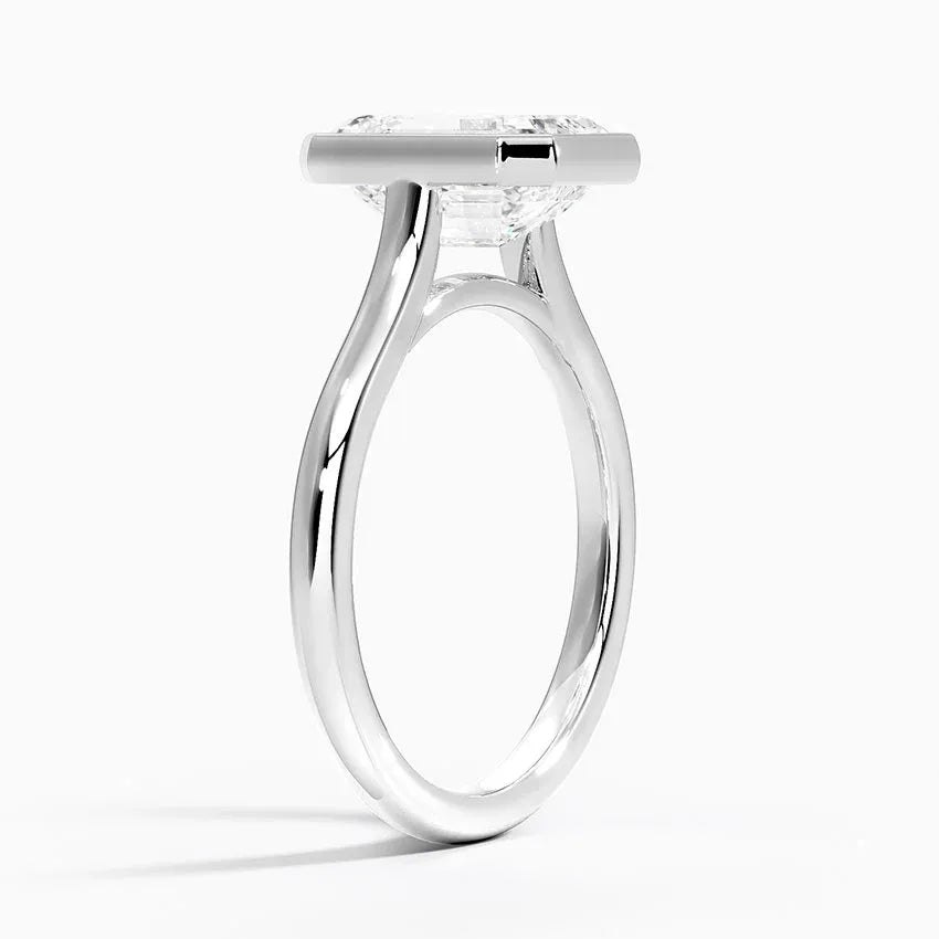 Solitaire Bezel Emerald Moissanite Engagement Ring