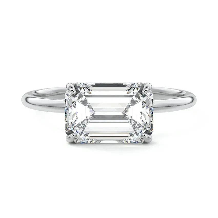 Solitaire East-West Emerald Moissanite Engagement Ring