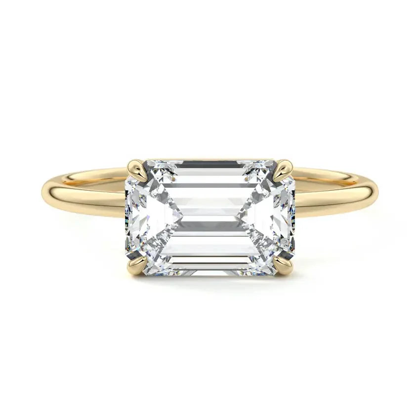 Solitaire East-West Emerald Moissanite Engagement Ring