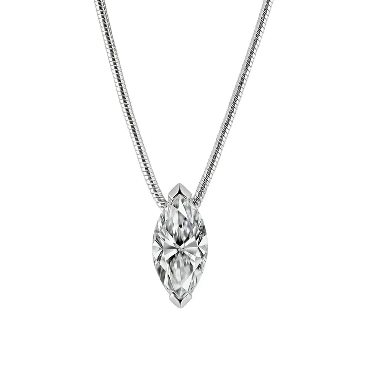 Solitaire Marquise Moissanite Snake Chain Necklace