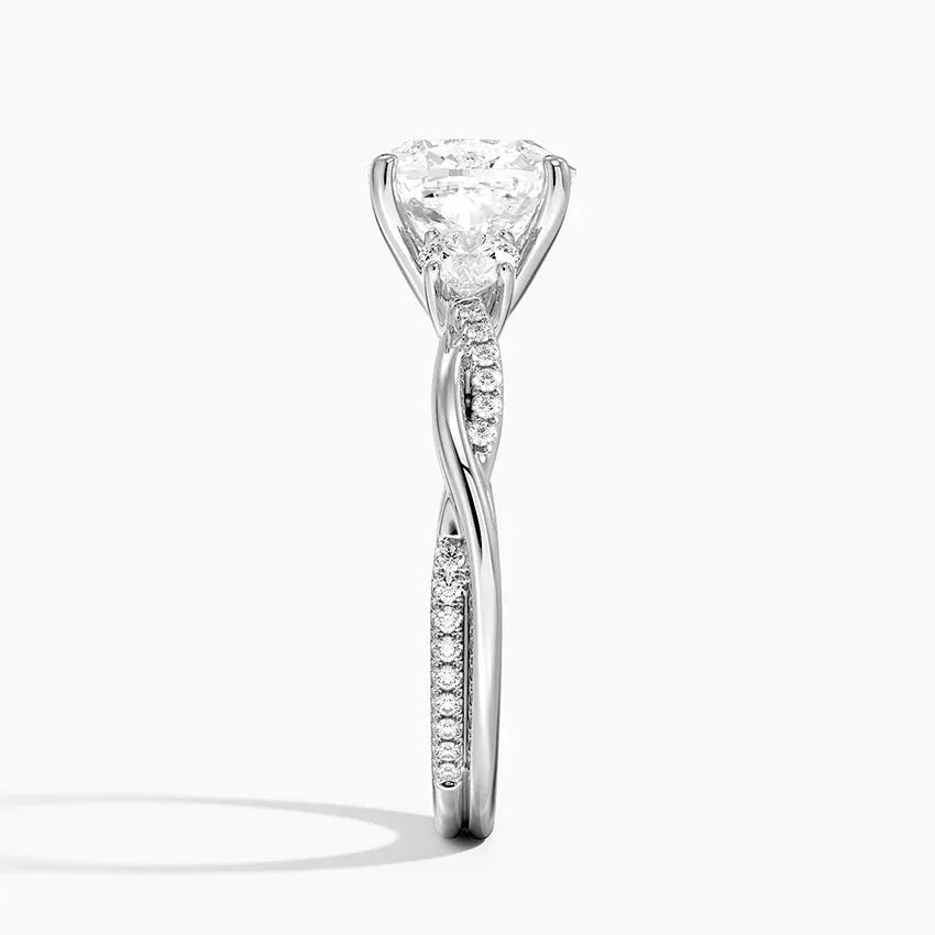 Twisted Band Cushion Cut Three Stone Moissanite Engagement Ring