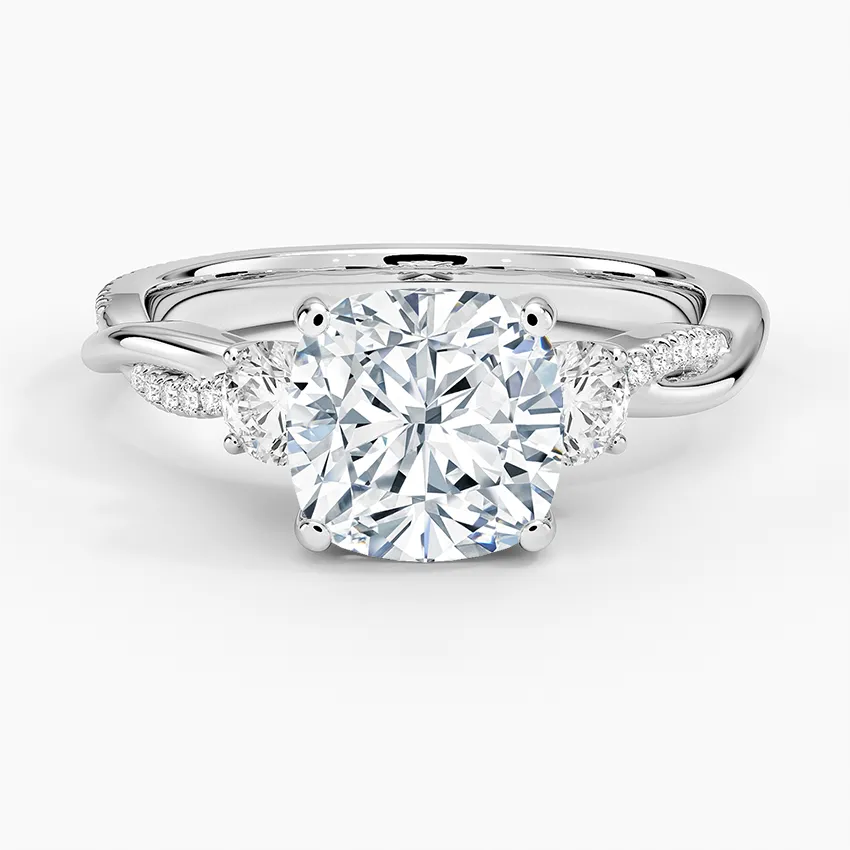 Twisted Band Cushion Cut Three Stone Moissanite Engagement Ring