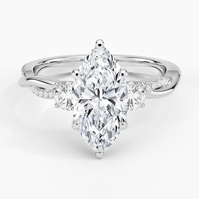 Twisted Band Marquise Cut Three Stone Moissanite Engagement Ring