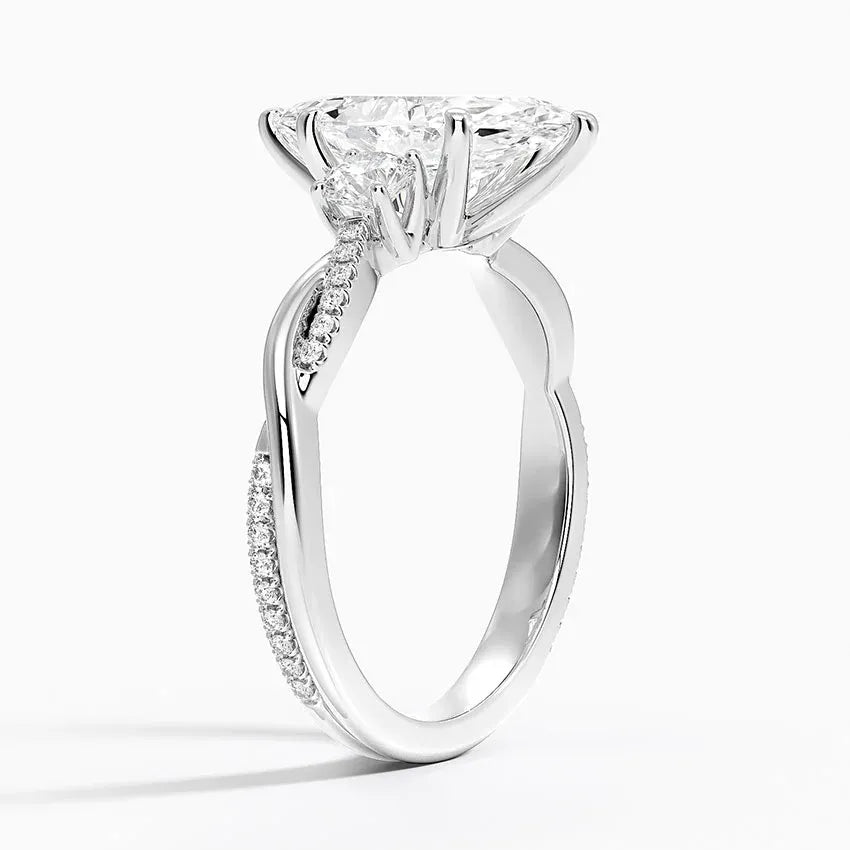 Twisted Band Marquise Cut Three Stone Moissanite Engagement Ring