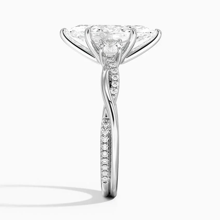 Twisted Band Marquise Cut Three Stone Moissanite Engagement Ring