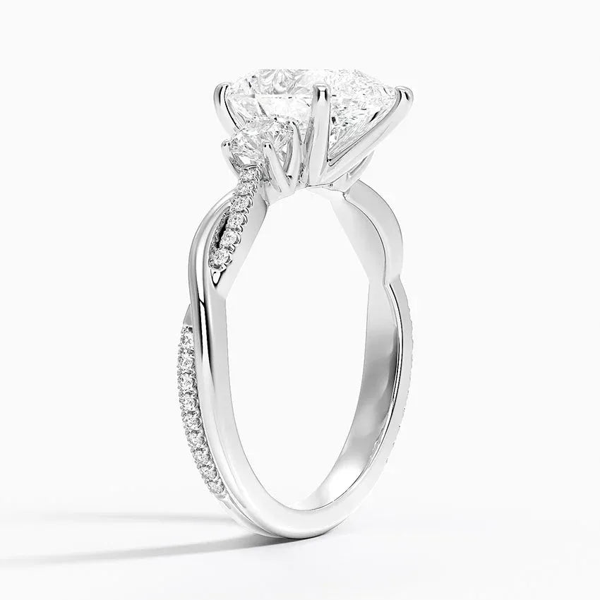 Twisted Band Pear Cut Three Stone Moissanite Engagement Ring