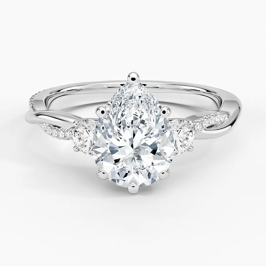 Twisted Band Pear Cut Three Stone Moissanite Engagement Ring