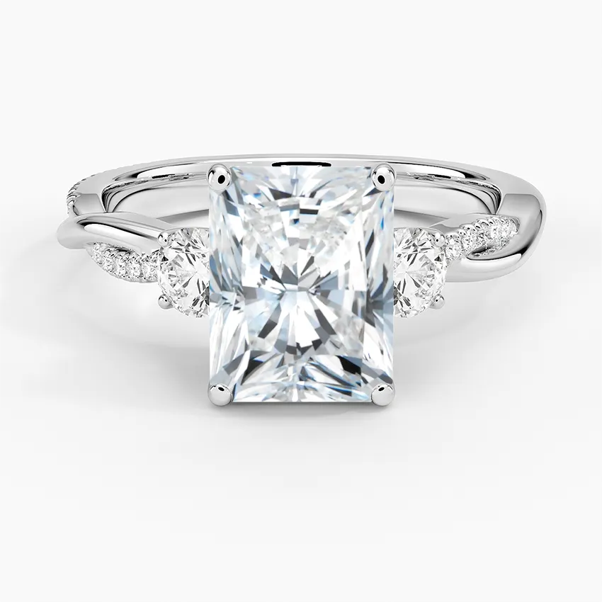 Twisted Band Radiant Cut Three Stone Moissanite Engagement Ring