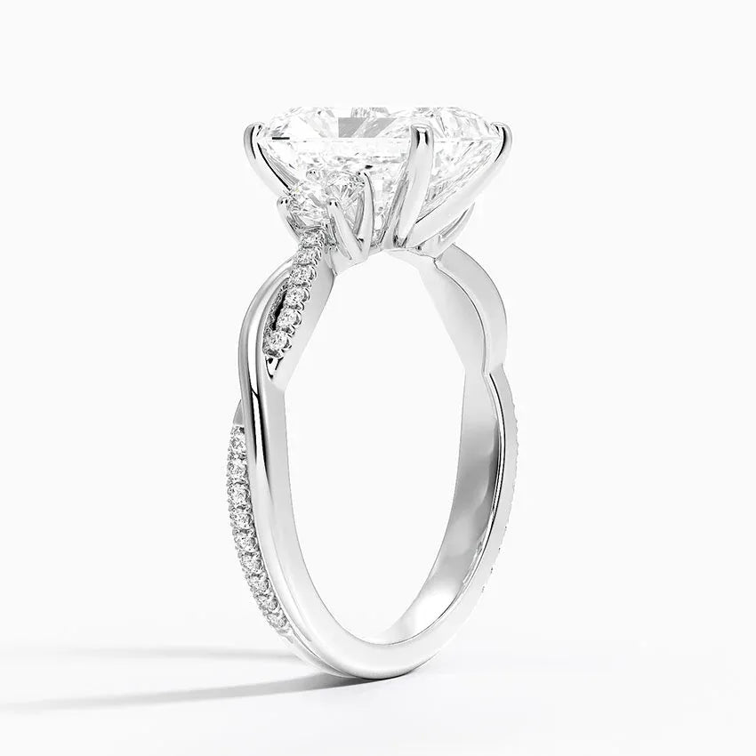 Twisted Band Radiant Cut Three Stone Moissanite Engagement Ring