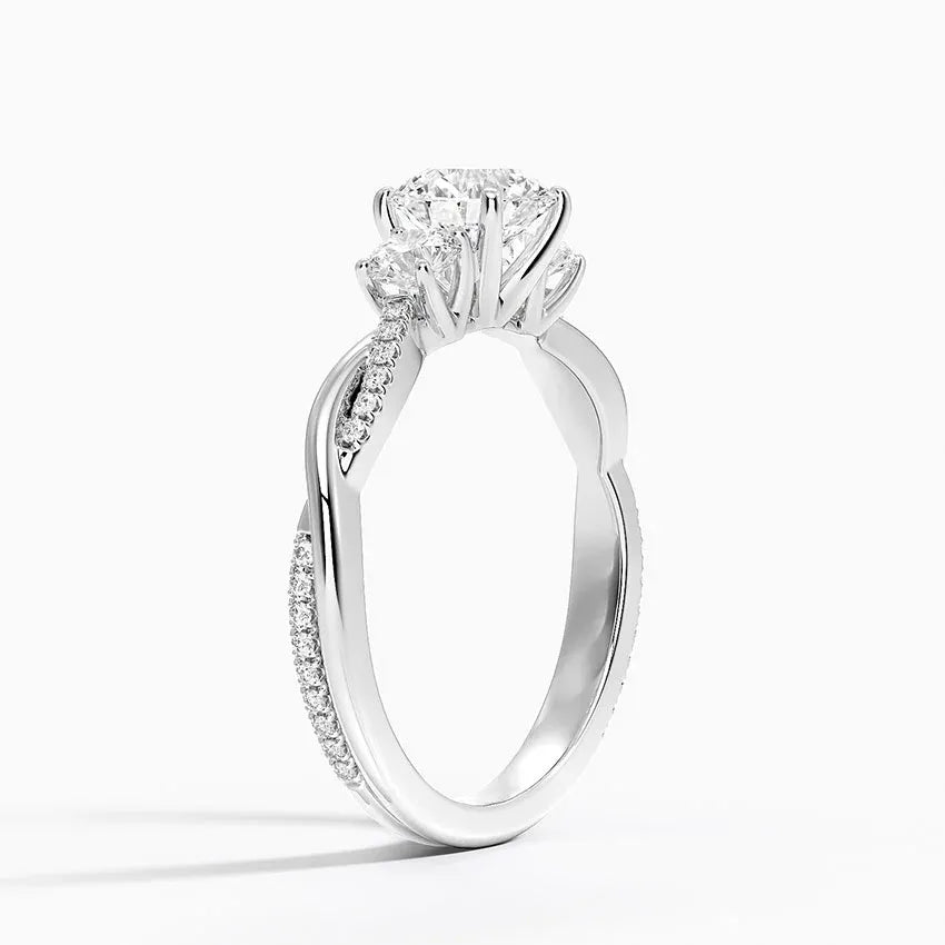 Twisted Band Round Cut Three Stone Moissanite Engagement Ring