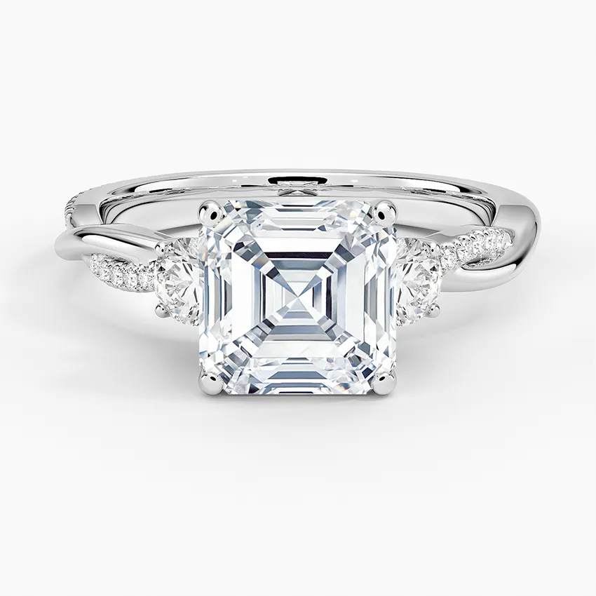 Twisted Band Asscher Cut Three Stone Moissanite Engagement Ring