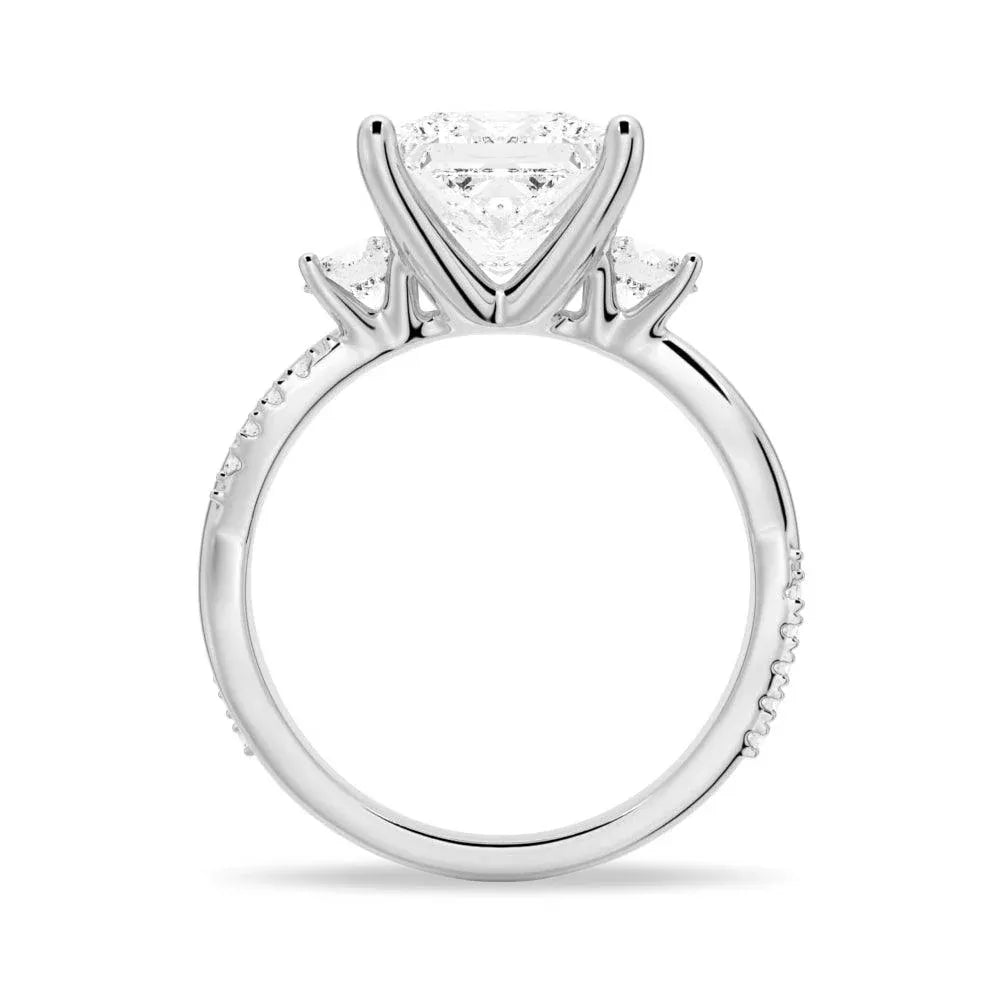 Twisted Band Princess Cut Three Stone Moissanite Engagement Ring