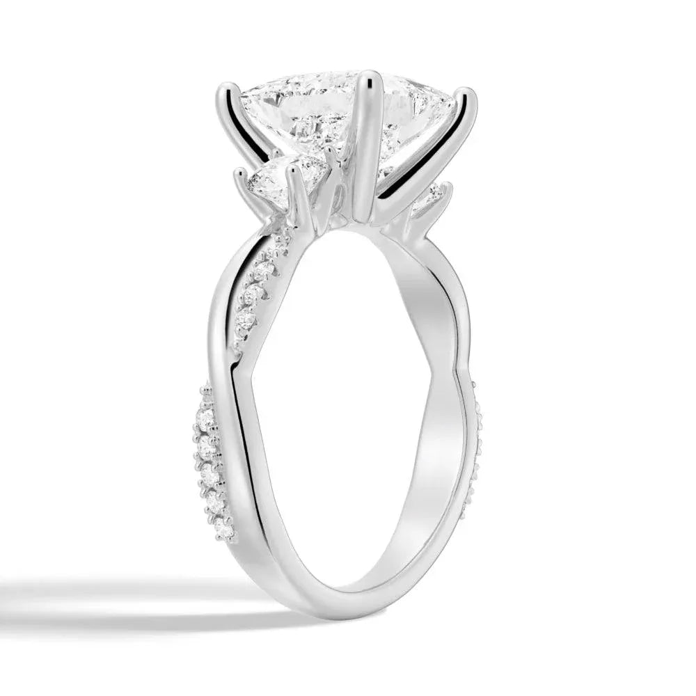 Twisted Band Princess Cut Three Stone Moissanite Engagement Ring