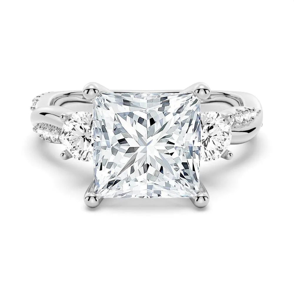 Twisted Band Princess Cut Three Stone Moissanite Engagement Ring