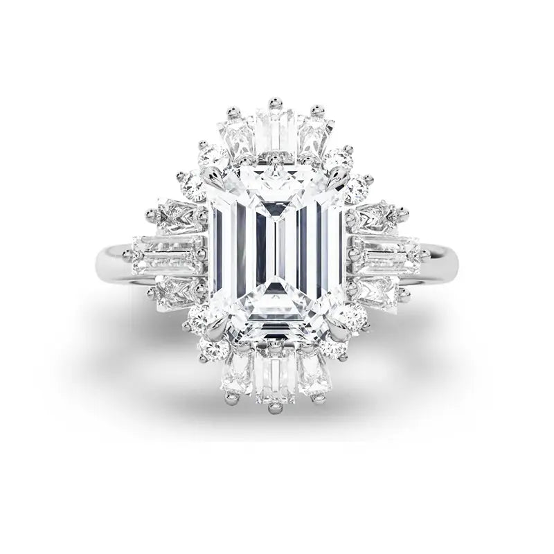 Baguette Cluster Halo Emerald Moissanite Ring