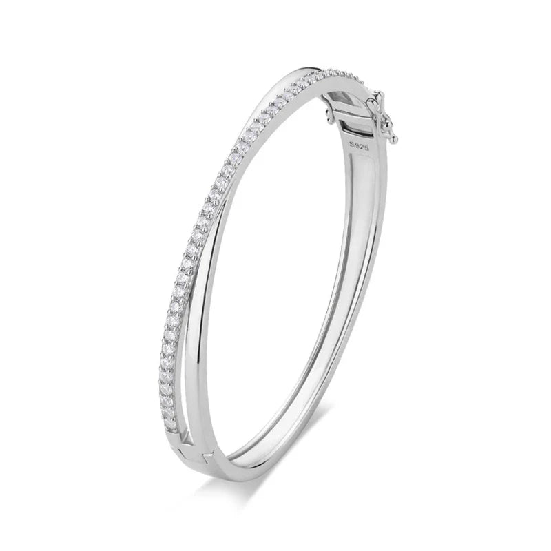 Cross Pave Moissanite Bangle