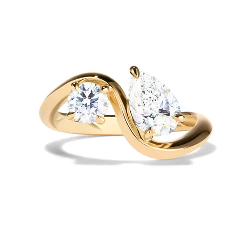 Round&Pear Moissanite Irregular Toi et Moi Ring