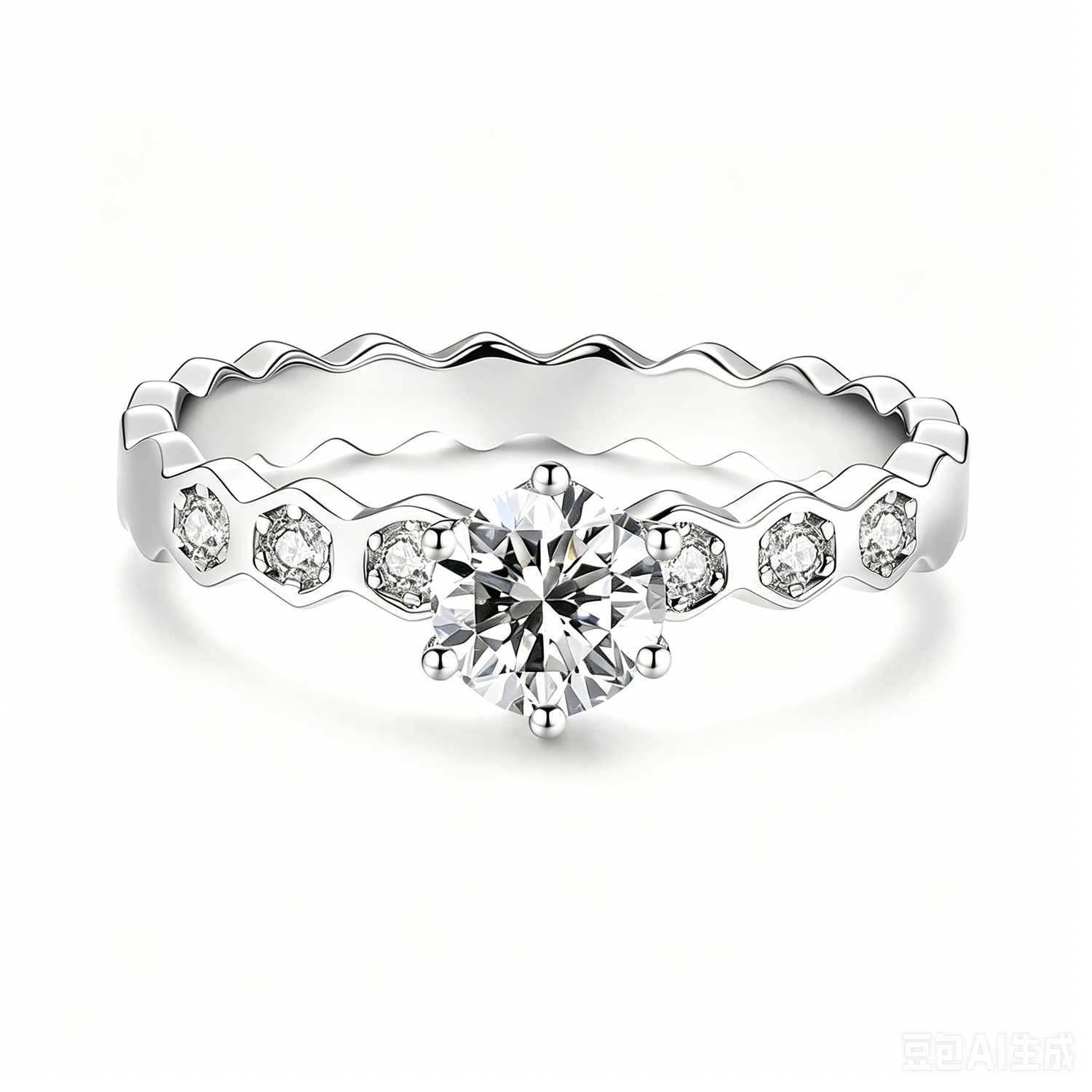 Honeycomb Six-Prong Moissanite Ring