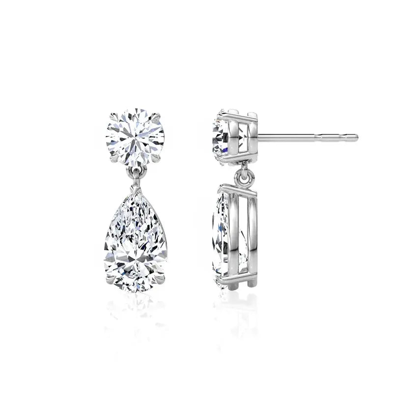 Pear&Round Moissanite Duo Drop Earrings