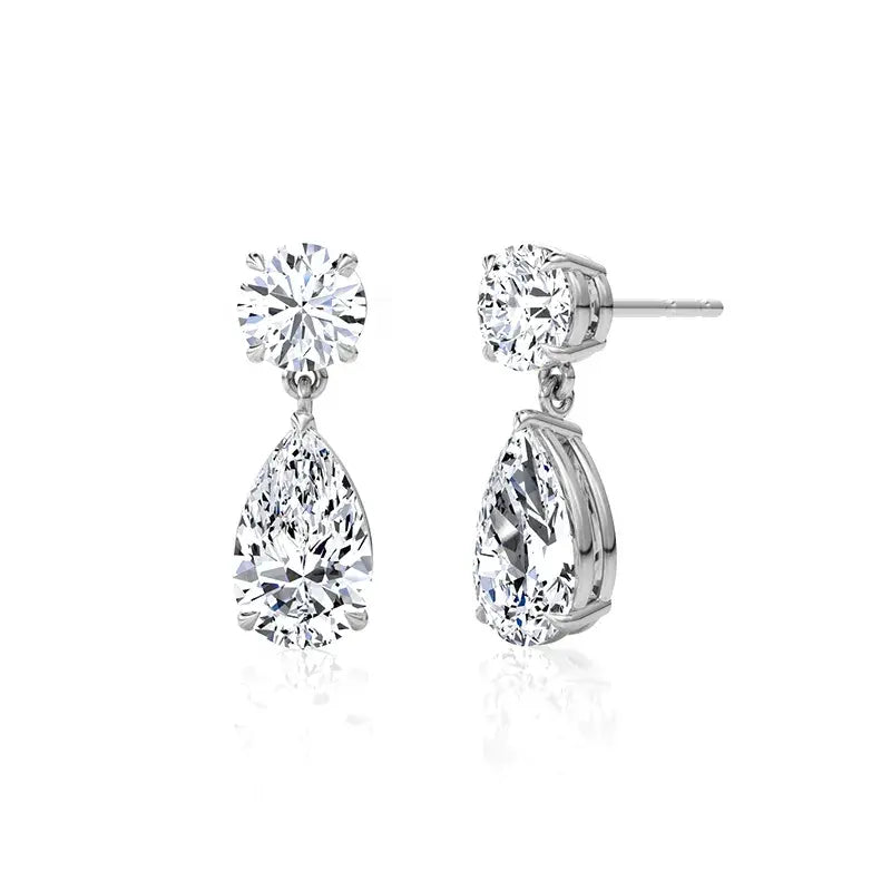 Pear&Round Moissanite Duo Drop Earrings