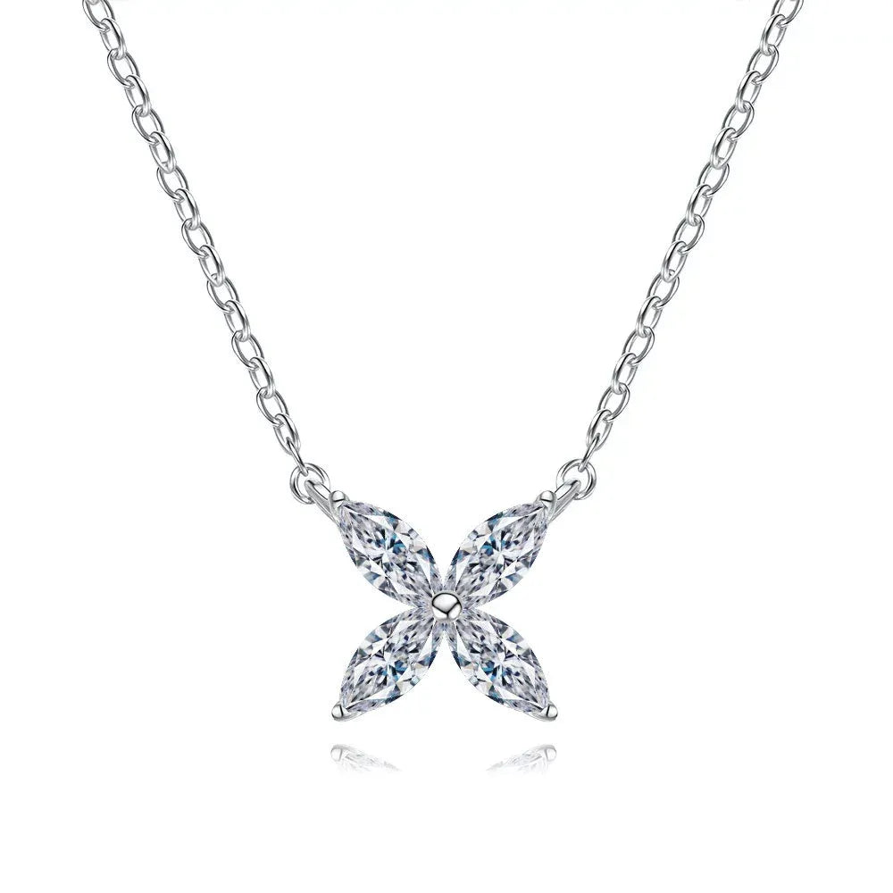 Marquise Cut Moissanite Flower Pendant