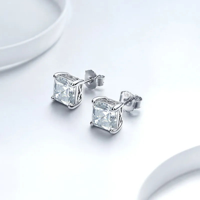 Pattern Asscher Moissanite Earrings