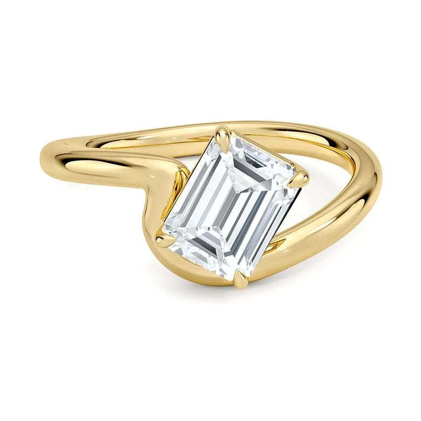 Solitaire Wave Band Emerald Moissanite Engagement Ring