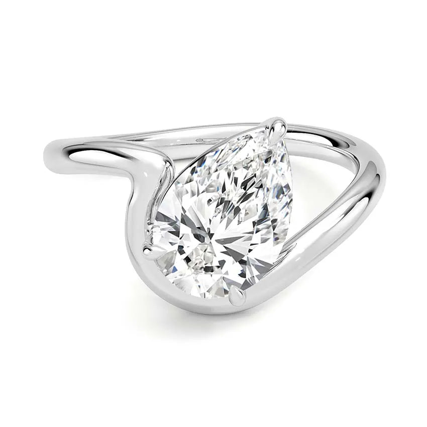 Solitaire Wave Band Pear Moissanite Engagement Ring