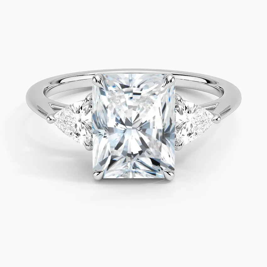 Trillion Cut Three Stone Radiant Moissanite Engagement Ring
