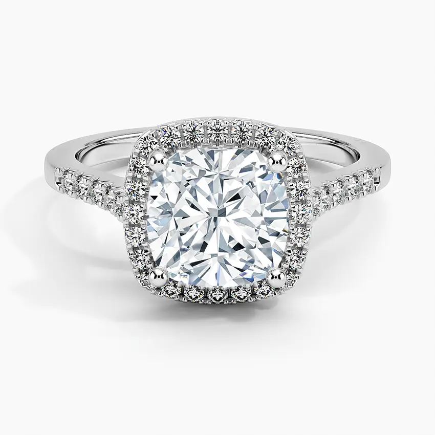 French Pavé Cushion Moissanite Halo Engagement Ring