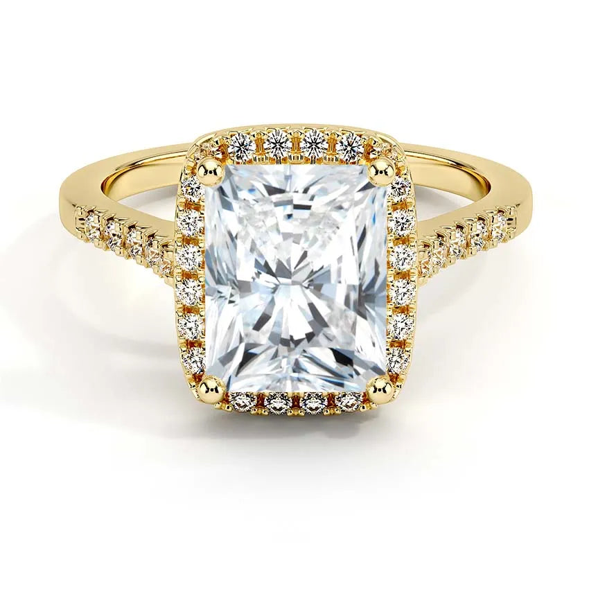 French Pavé Radiant Moissanite Halo Engagement Ring