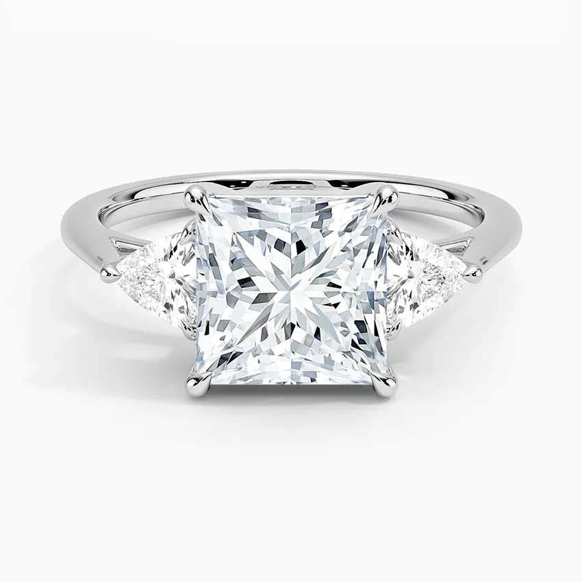Trillion Cut Three Stone Princess Moissanite Engagement Ring