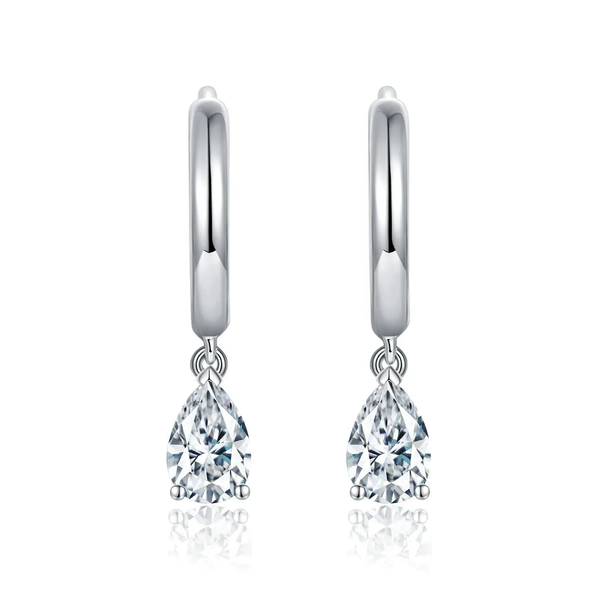 Solitaire Pear Cut Moissanite Drop Earrings