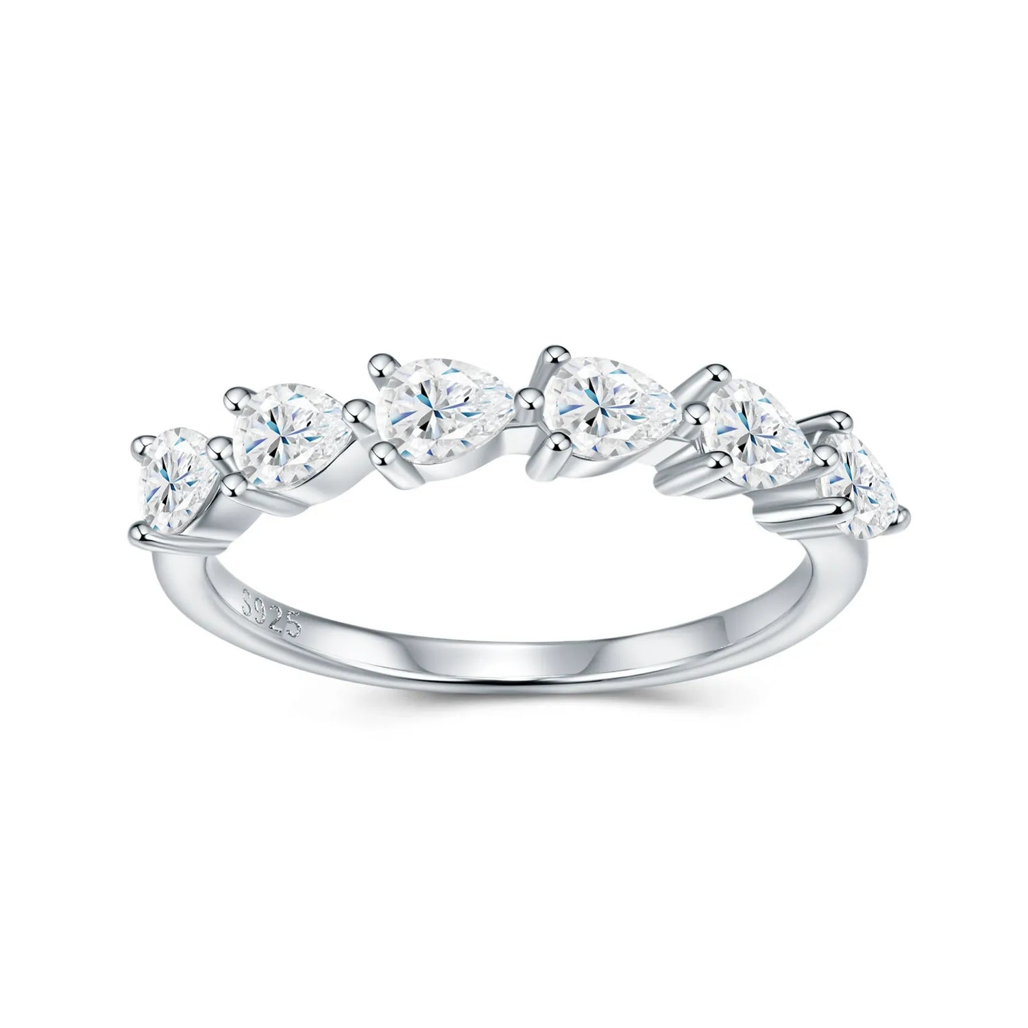 Half Eternity Bezel Pear Moissanite Band Ring