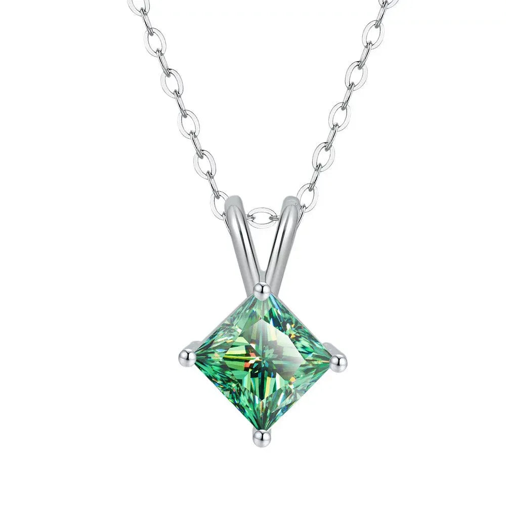 Solitaire Princess Cut Green Moissanite Pendant