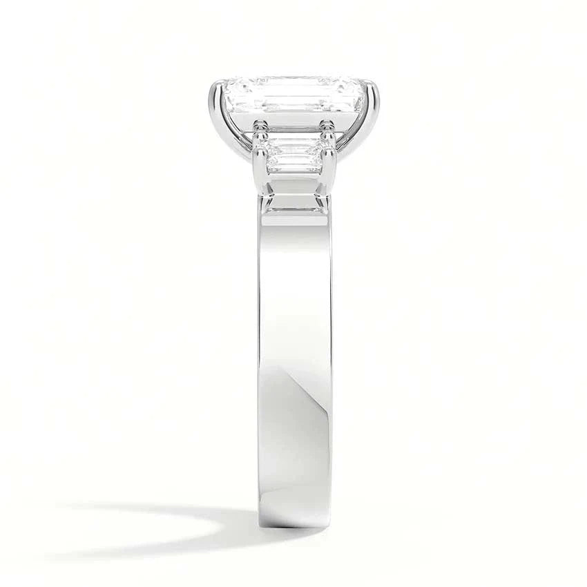 Thick Band Three Emerald Moissanite Ring