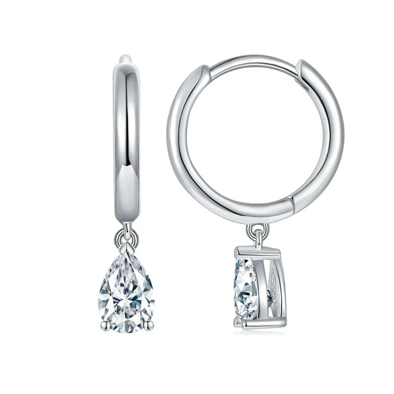 Solitaire Pear Cut Moissanite Drop Earrings