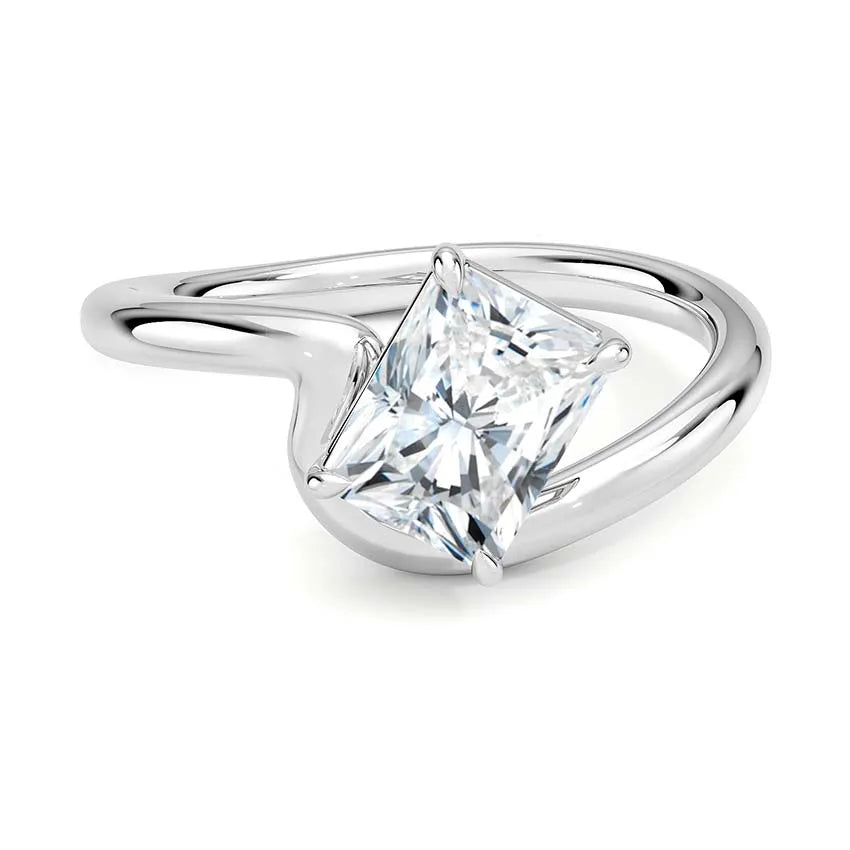 Solitaire Wave Band Emerald Moissanite Engagement Ring