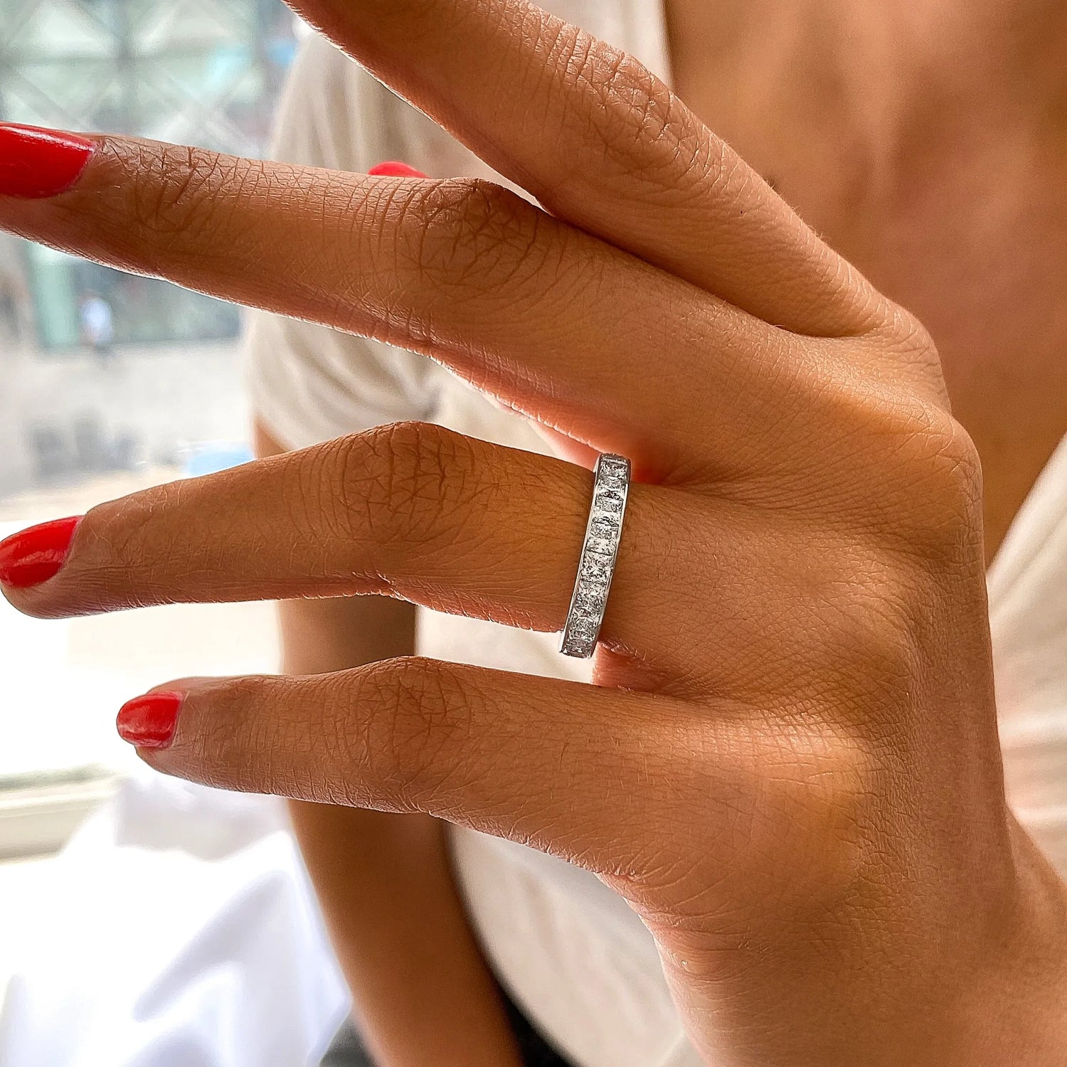 Princess Cut Channel Set Eternity Moissanite Wedding Ring