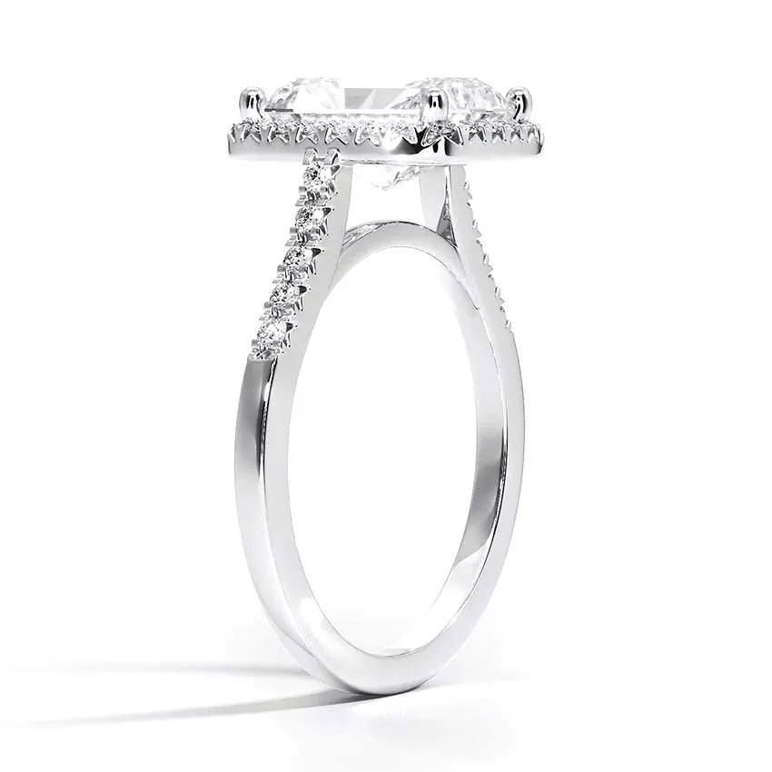 French Pavé Radiant Moissanite Halo Engagement Ring