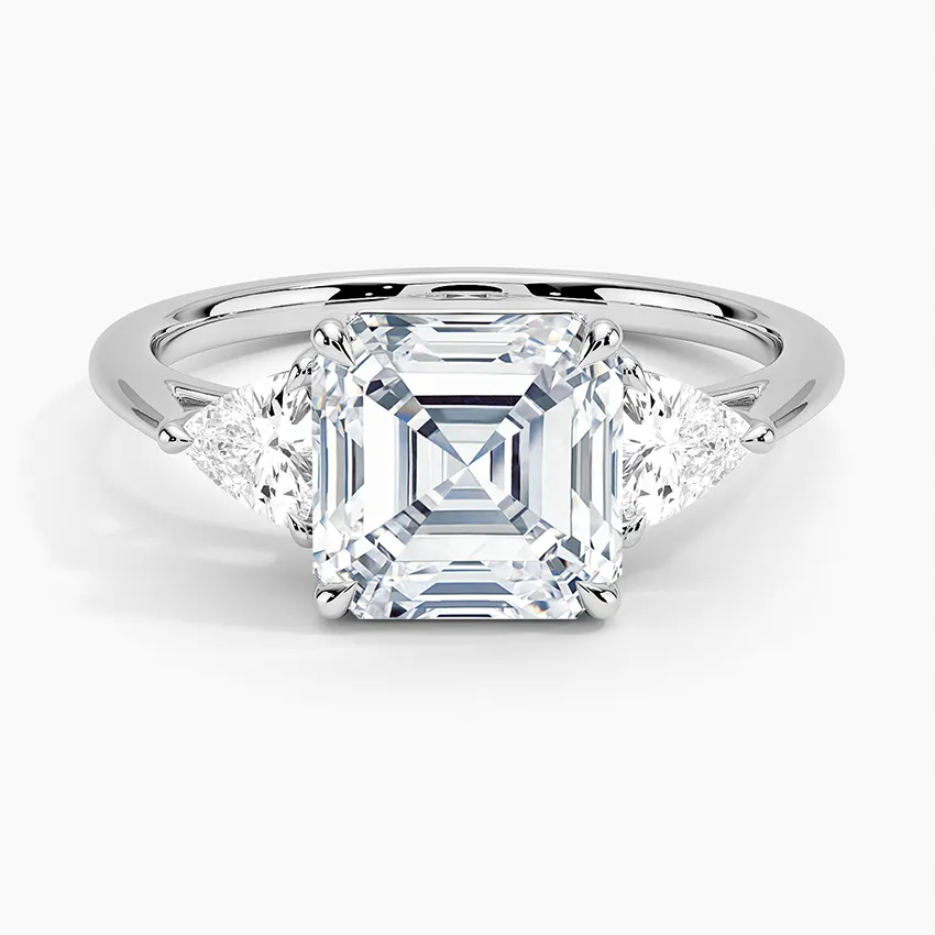 Trillion Cut Three Stone Asscher Moissanite Engagement Ring