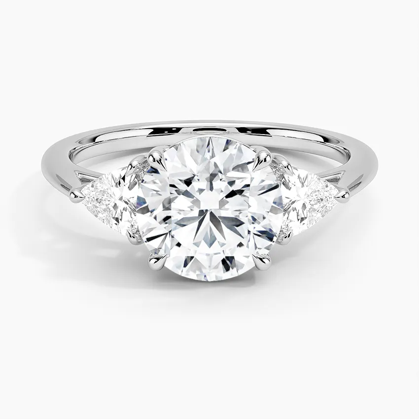 Trillion Cut Three Stone Round Moissanite Engagement Ring