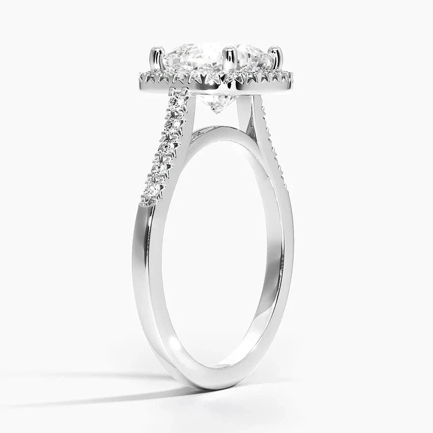 French Pavé Cushion Moissanite Halo Engagement Ring