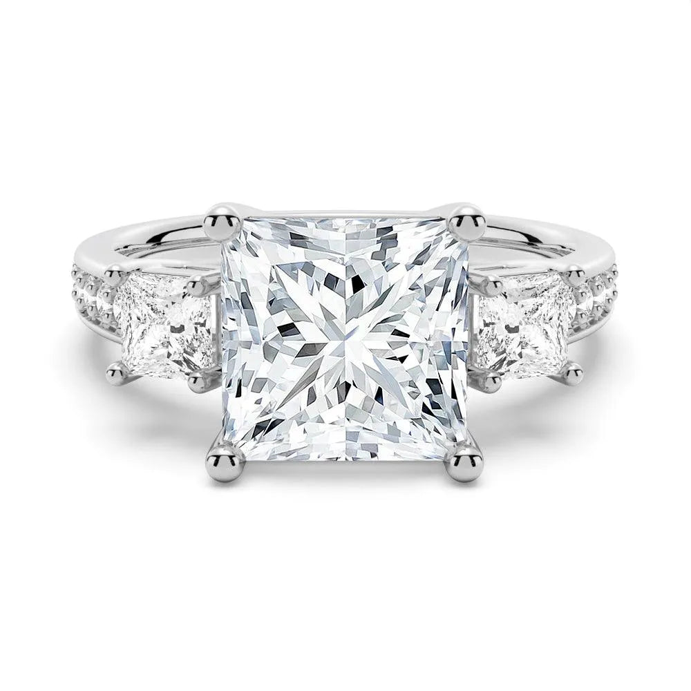 Princess Three Stone Moissanite Engagement Ring