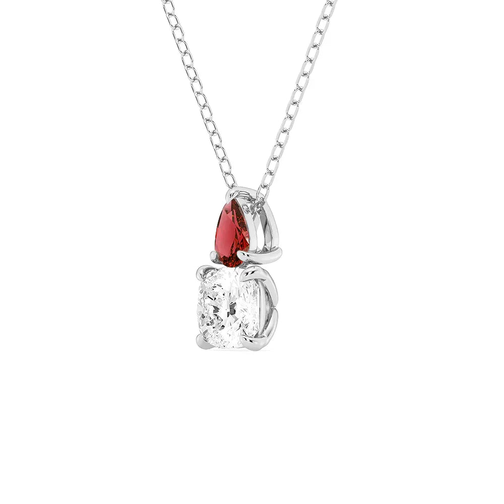Toi Et Moi Ruby and Cushion Cut Diamond Pendant Necklace