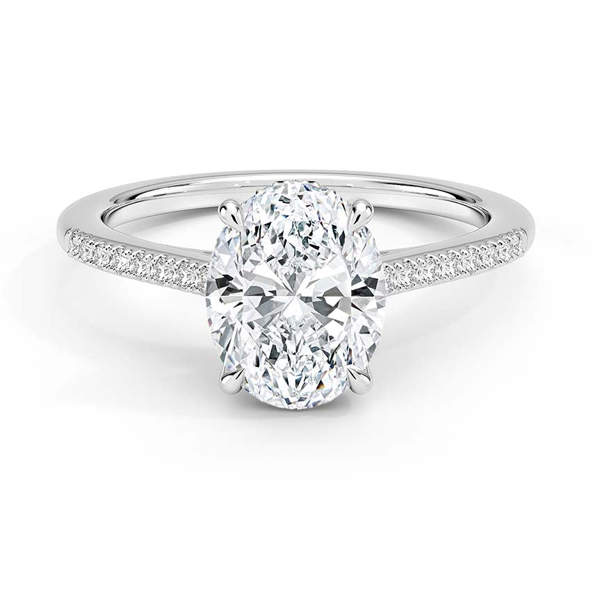 Cathedral French Pave Hidden Halo Oval Moissanite Engagement Ring