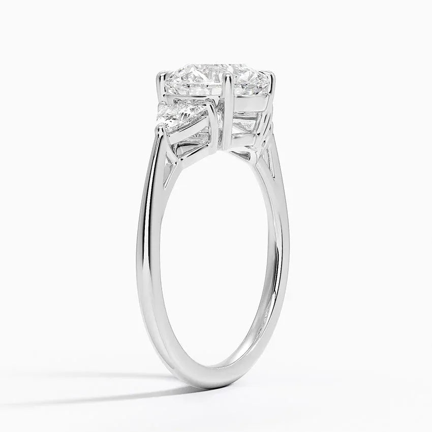 Trillion Cut Three Stone Round Moissanite Engagement Ring