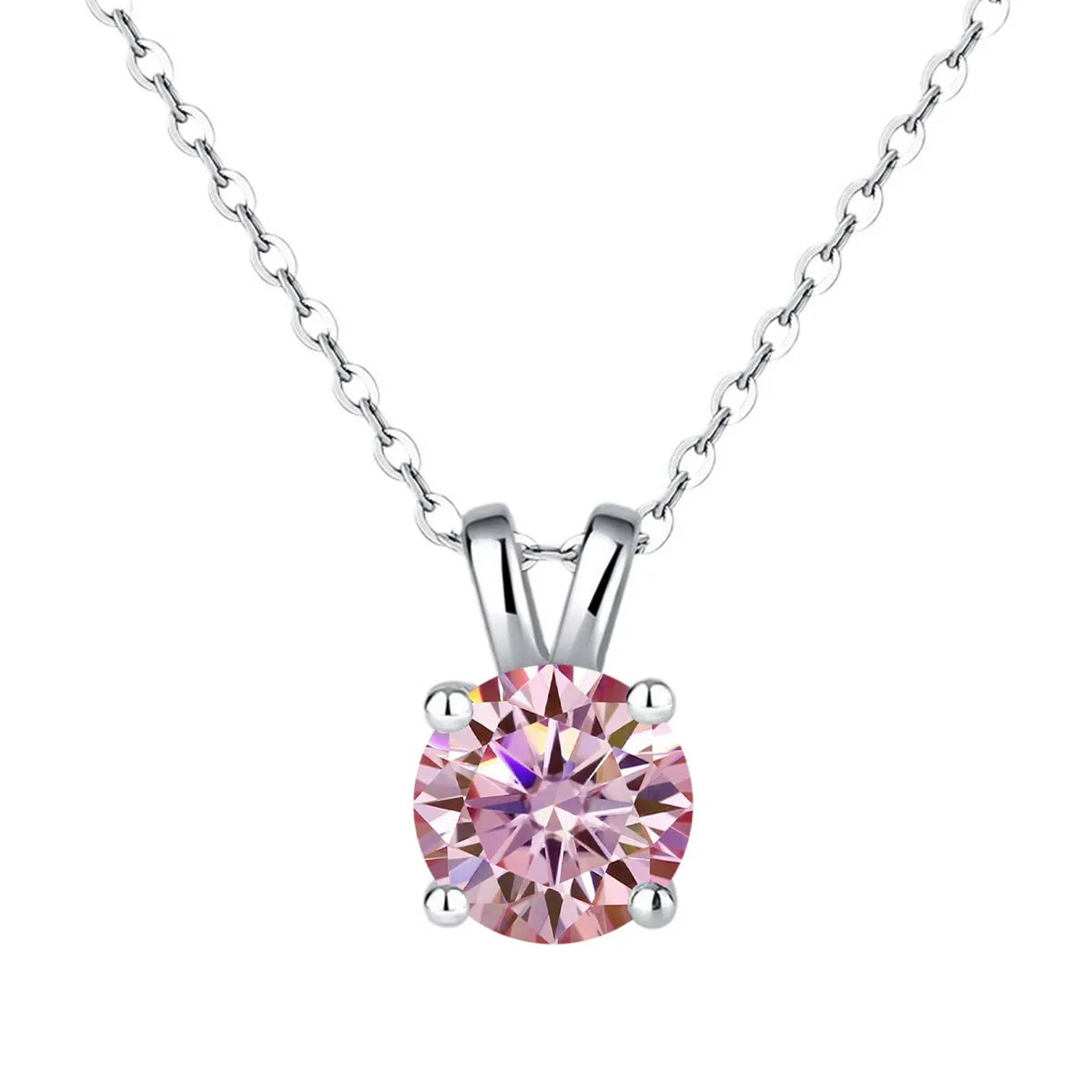 V-Shaped Bail Pink Moissanite Pendant Necklace
