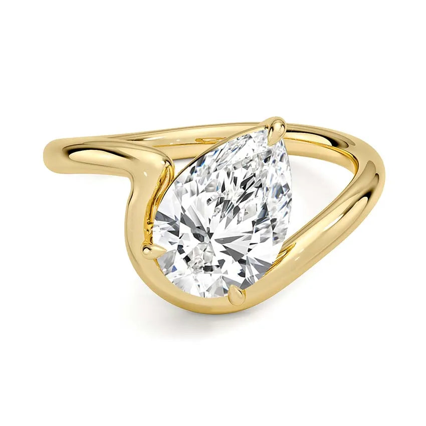 Solitaire Wave Band Pear Moissanite Engagement Ring