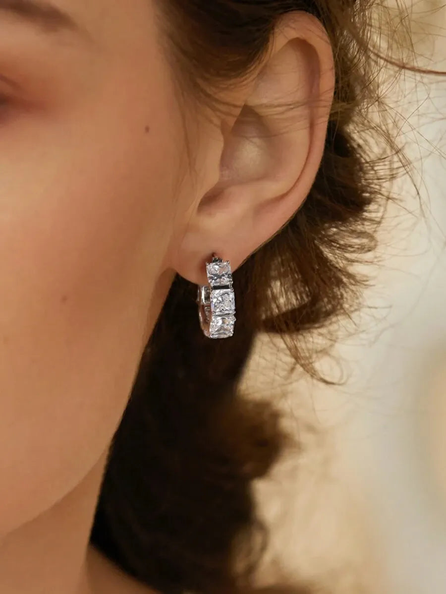 Eternity Princess Cut Moissanite Hoop Earrings